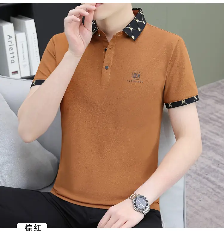 Men's Mercerized Cotton Polo Shirt Short Sleeve Turn Down Collar — feature 14