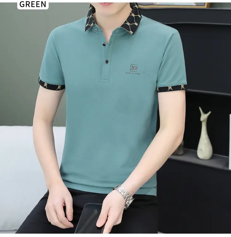 Men's Mercerized Cotton Polo Shirt Short Sleeve Turn Down Collar — feature 17
