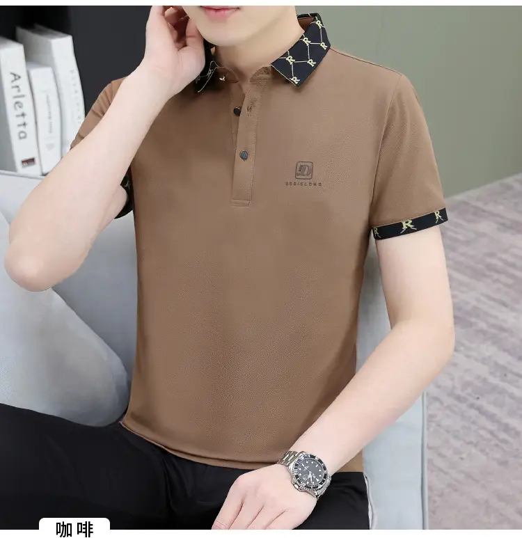 Men's Mercerized Cotton Polo Shirt Short Sleeve Turn Down Collar — feature 18