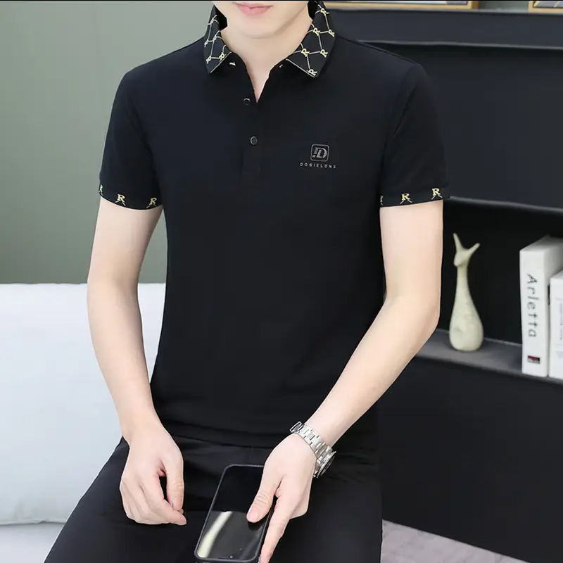 Men's Mercerized Cotton Polo Shirt Short Sleeve Turn Down Collar - Image 2