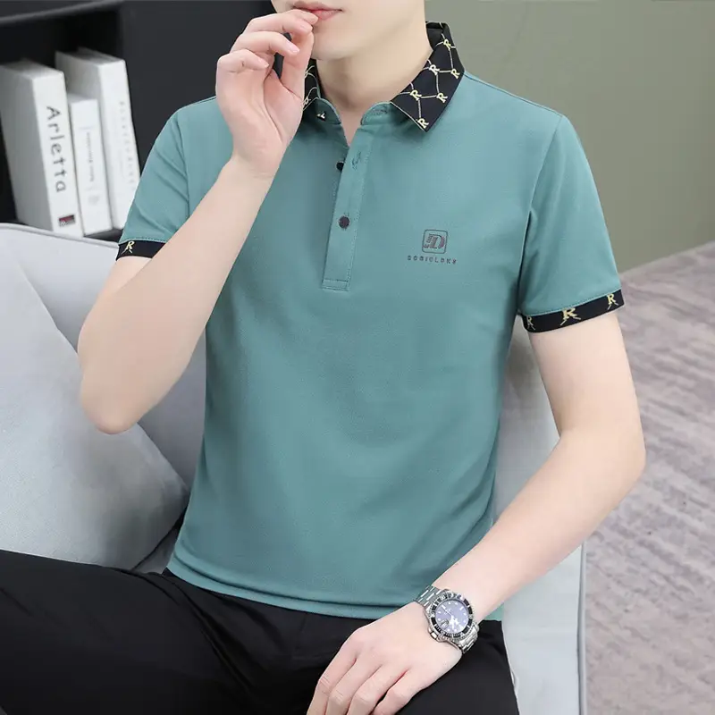 Men's Mercerized Cotton Polo Shirt Short Sleeve Turn Down Collar - Image 3