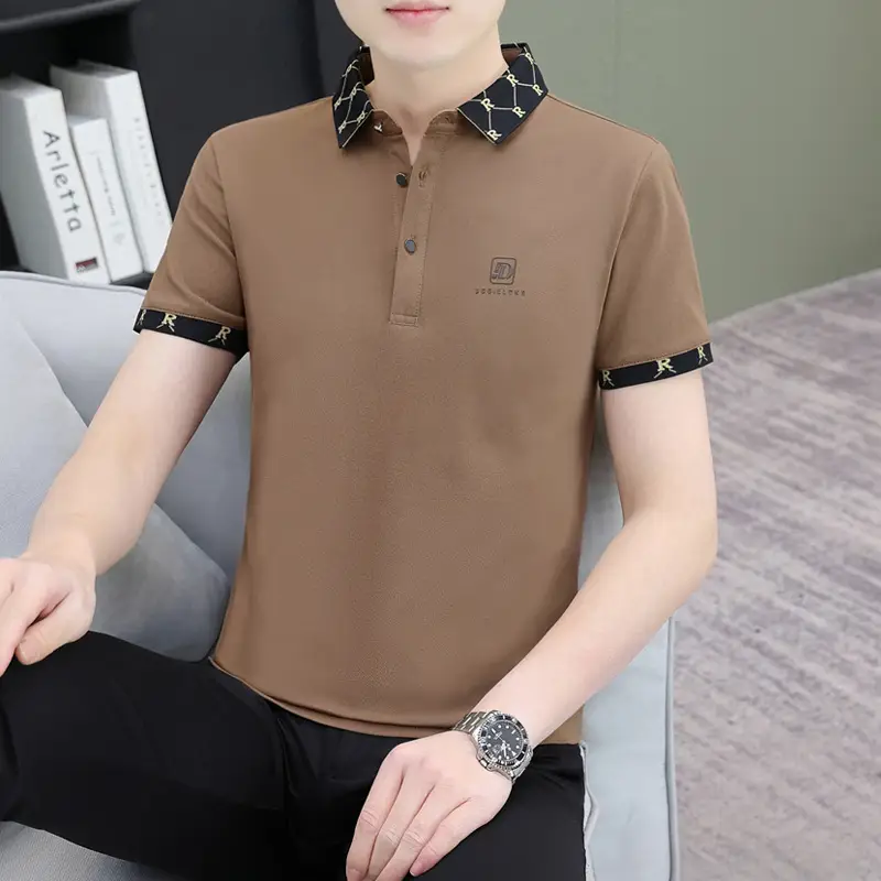 Men's Mercerized Cotton Polo Shirt Short Sleeve Turn Down Collar - Image 4