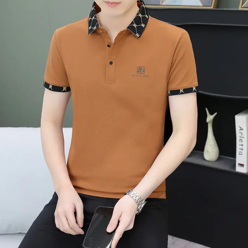 Men's Mercerized Cotton Polo Shirt Short Sleeve Turn Down Collar - Image 5