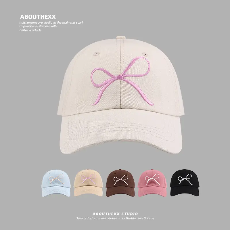 Women's Embroidered Pink Bow Baseball Cap