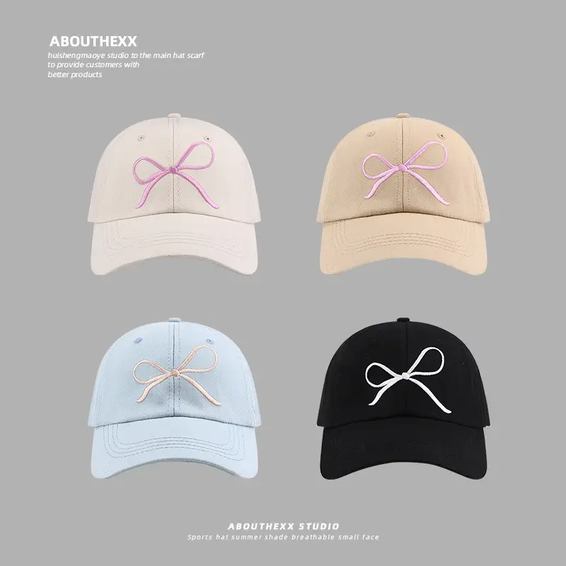 Women's Embroidered Pink Bow Baseball Cap
