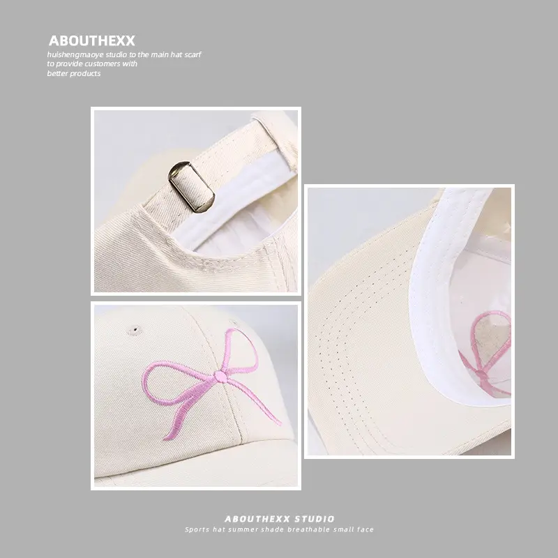 Women's Embroidered Pink Bow Baseball Cap