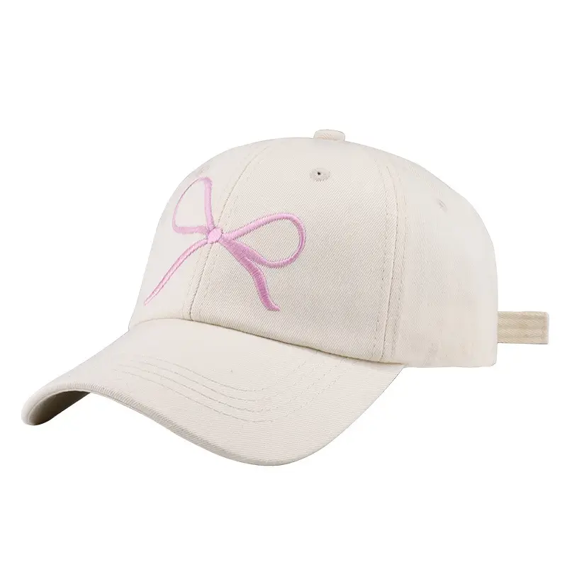 Women's Embroidered Pink Bow Baseball Cap