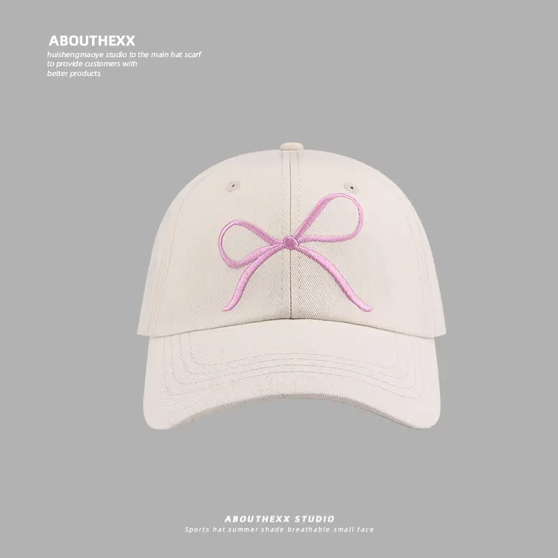 Women's Embroidered Pink Bow Baseball Cap