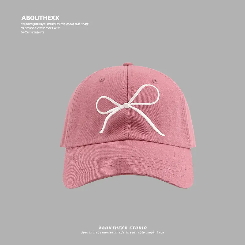 Women's Embroidered Pink Bow Baseball Cap