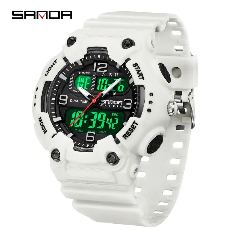 Sanda Black Multifunctional Digital Watch with Transparent Strap - Image 4