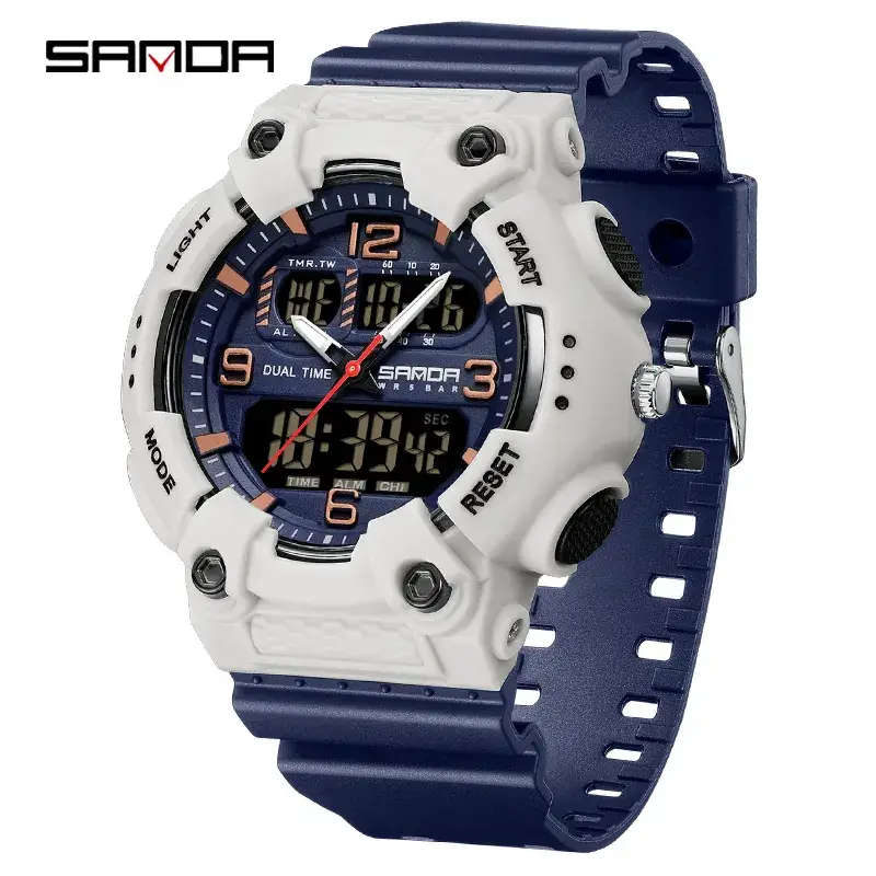 Sanda Black Multifunctional Digital Watch with Transparent Strap - Image 5