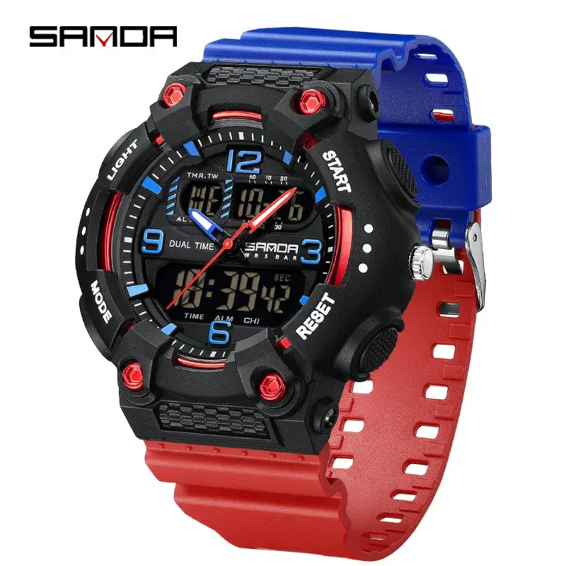 Sanda Black Multifunctional Digital Watch with Transparent Strap - Image 7