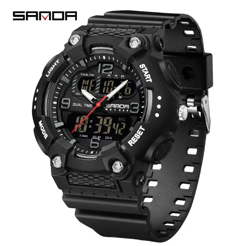 Sanda Black Multifunctional Digital Watch with Transparent Strap - Image 9