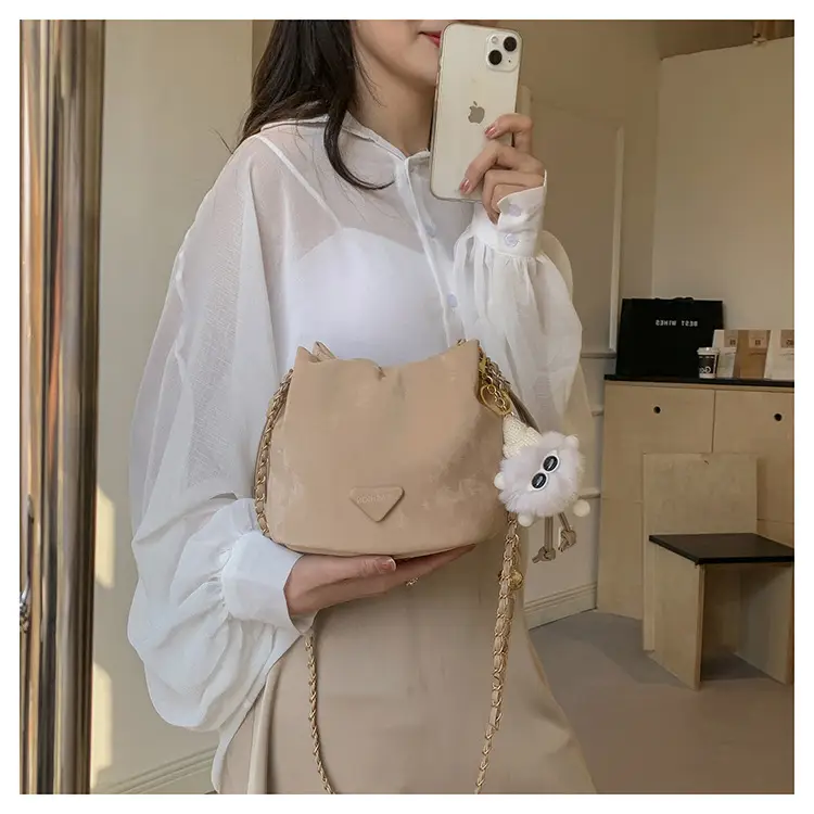 White Drawstring Shoulder Bag with Heart Design — feature 12