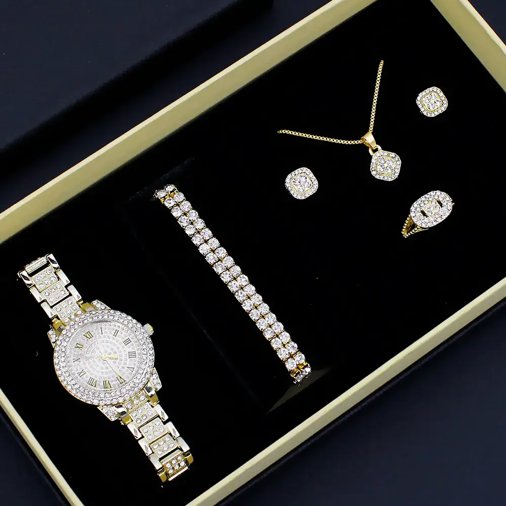 Women's Diamond Watch Set with Bracelet & Earrings - Image 3