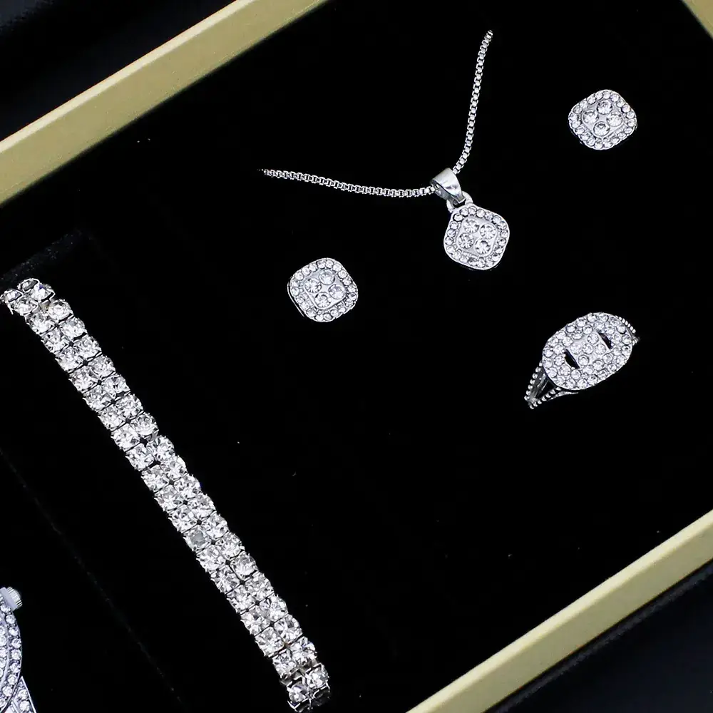 Women's Diamond Watch Set with Bracelet & Earrings - Image 7
