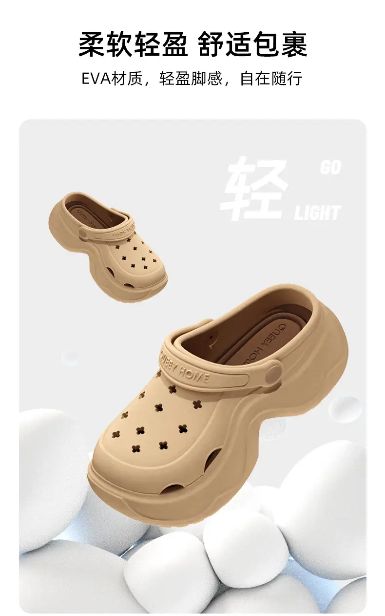 Croc Shoes Women's Summer Home Bathroom Non-Slip Thick-Soled Beach Sandals Women's Summer Slippers — feature 4