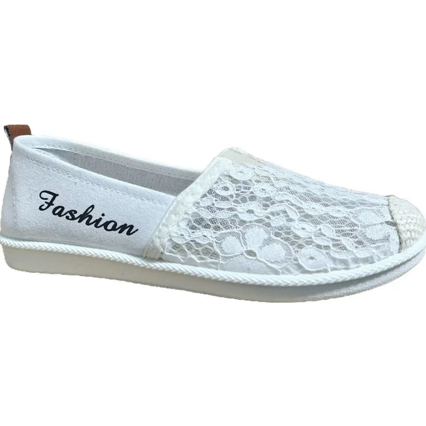 Women's White Lace Slip-on Flat Shoes - Image 7