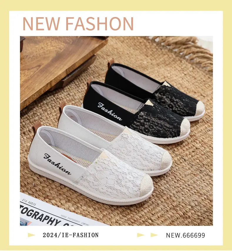 Women's White Lace Slip-on Flat Shoes — feature 1