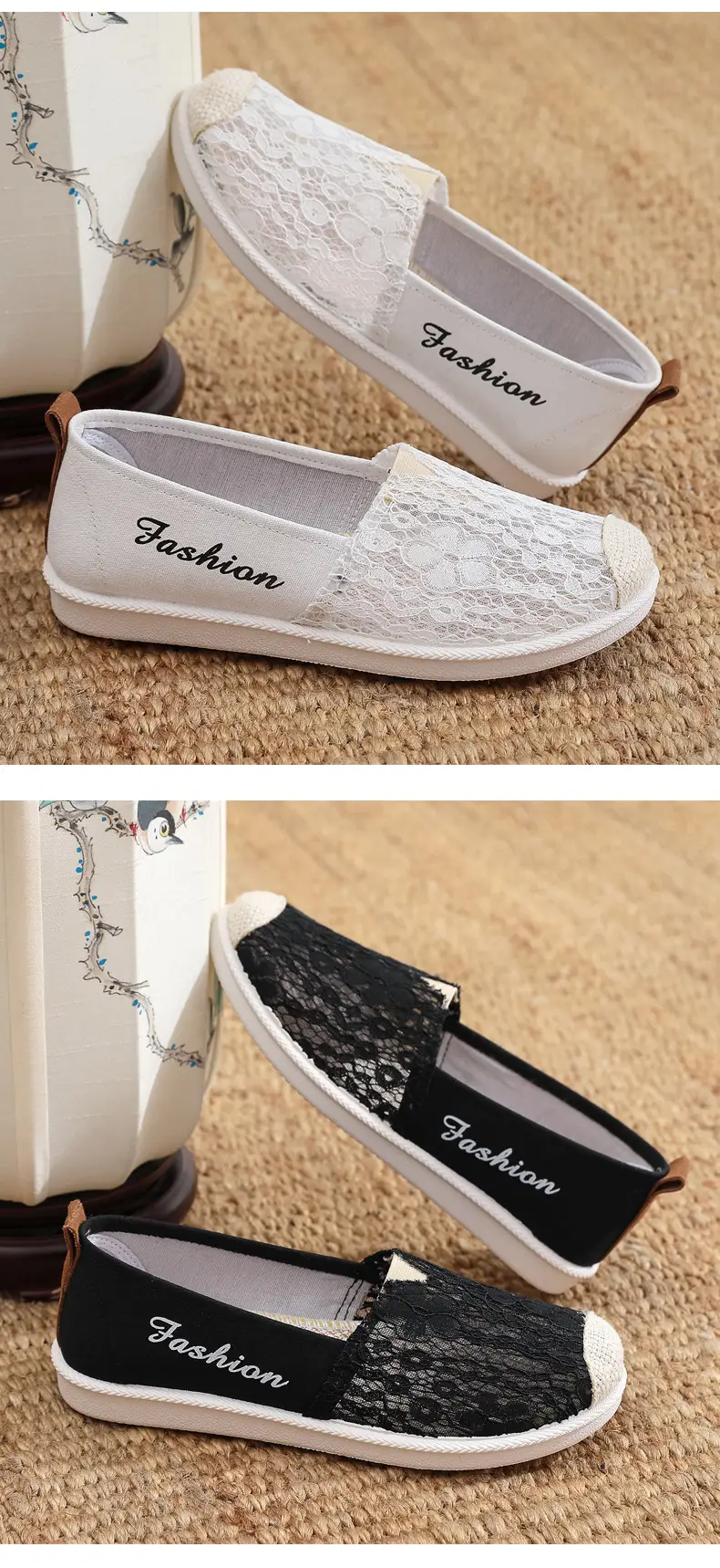 Women's White Lace Slip-on Flat Shoes — feature 11