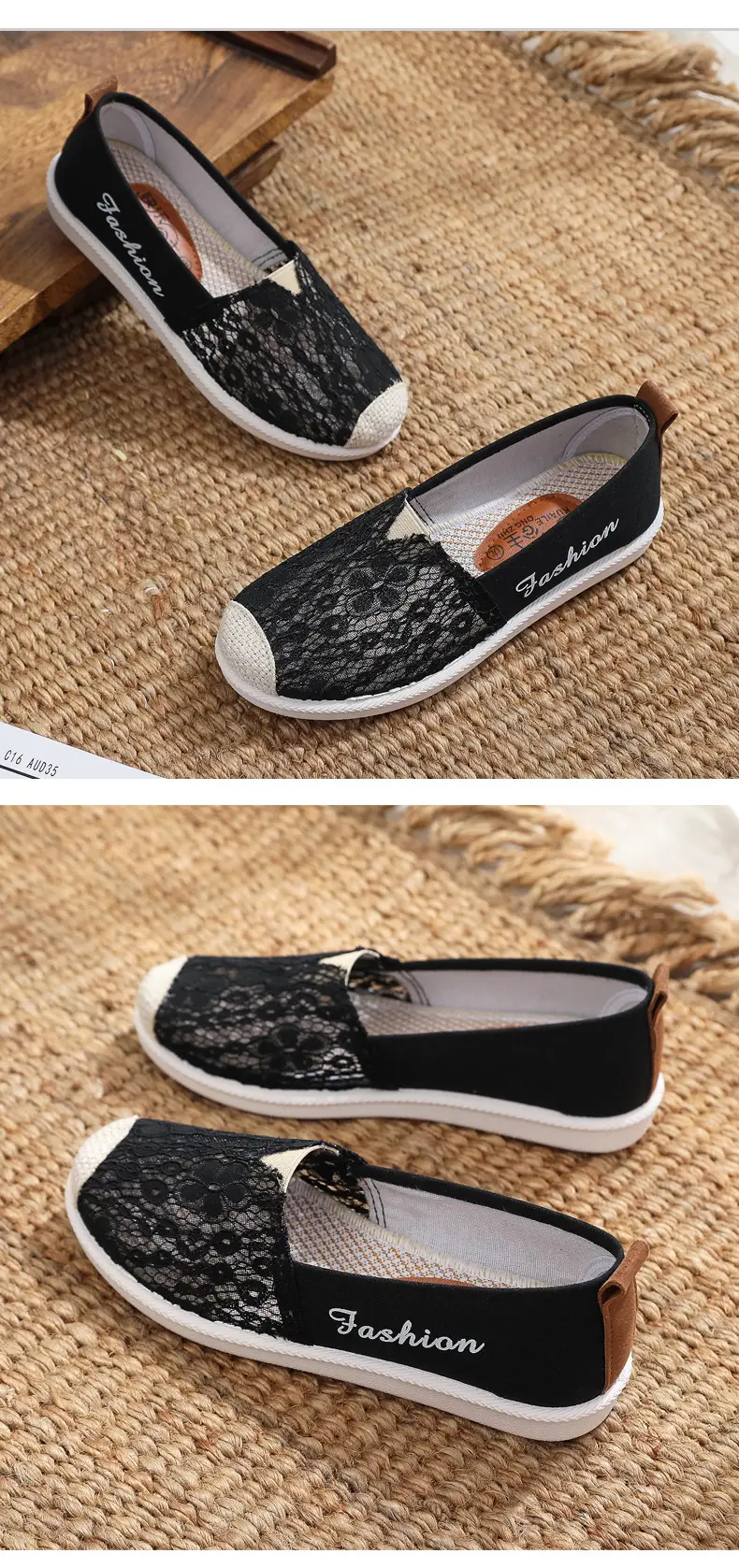Women's White Lace Slip-on Flat Shoes — feature 8
