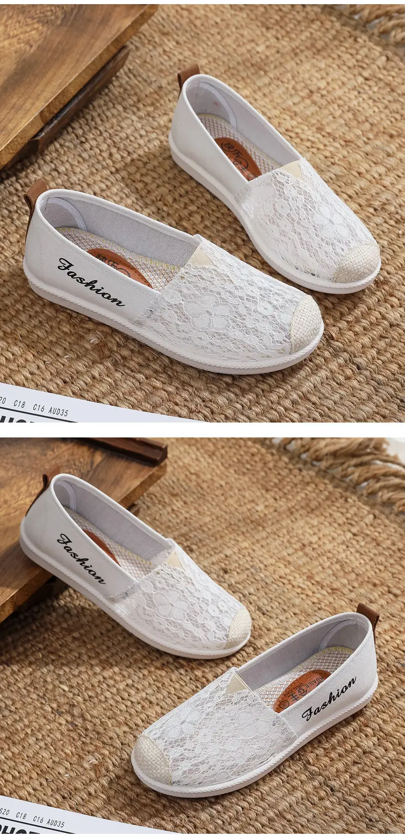 Women's White Lace Slip-on Flat Shoes — feature 9