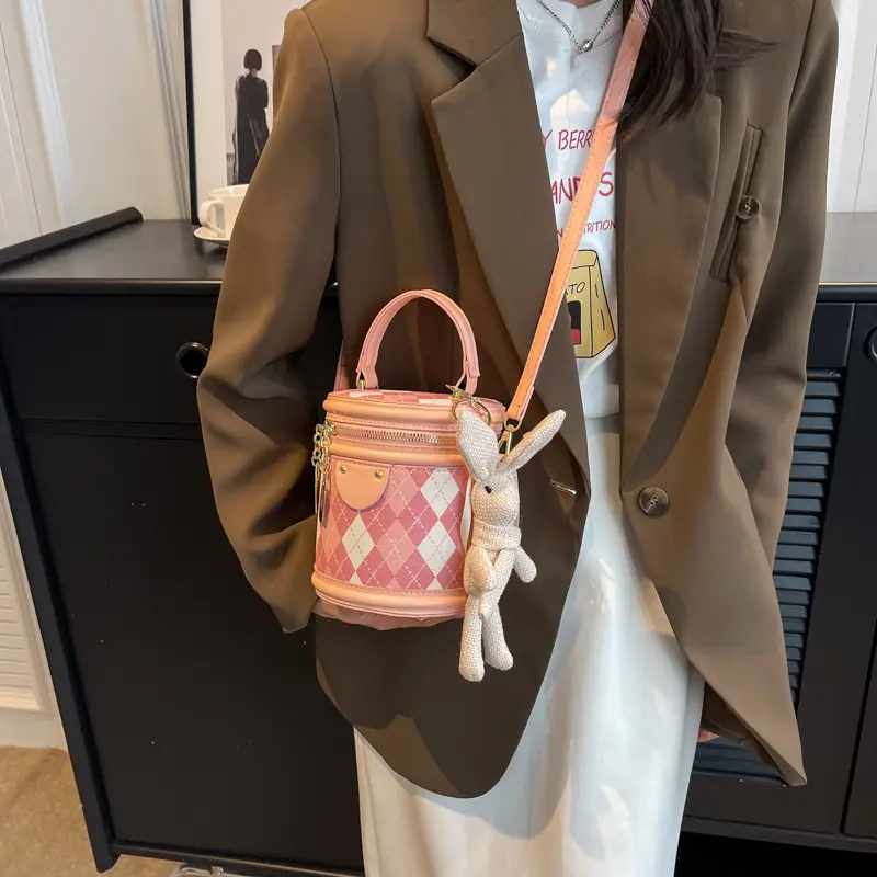 New Girl's Rhombus Shoulder Bag with Bunny Decor - Image 11