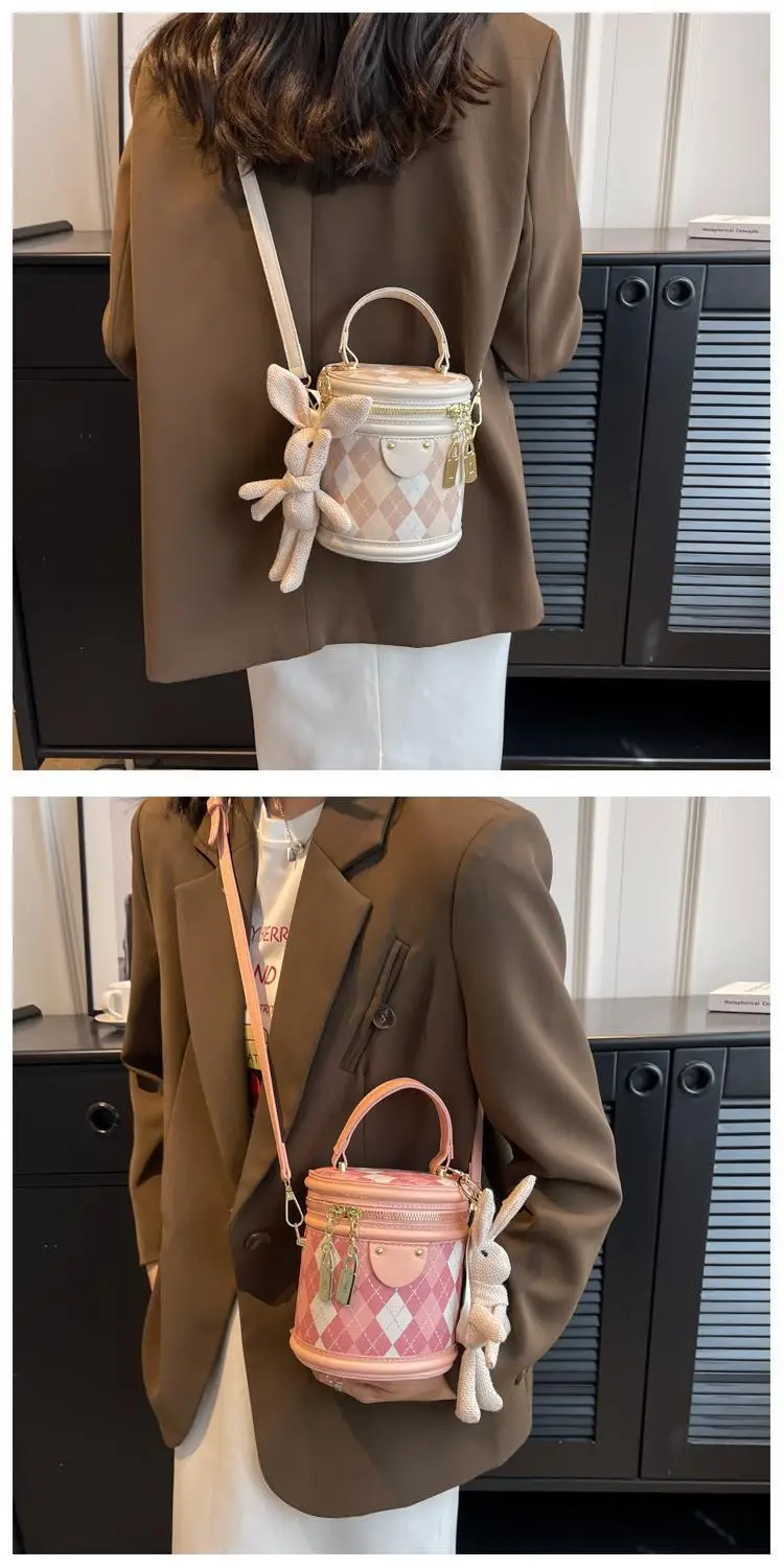 New Girl's Rhombus Shoulder Bag with Bunny Decor — feature 8