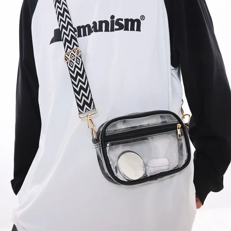 Transparent PVC Shoulder Bag with Blue Zigzag Strap - Image 8