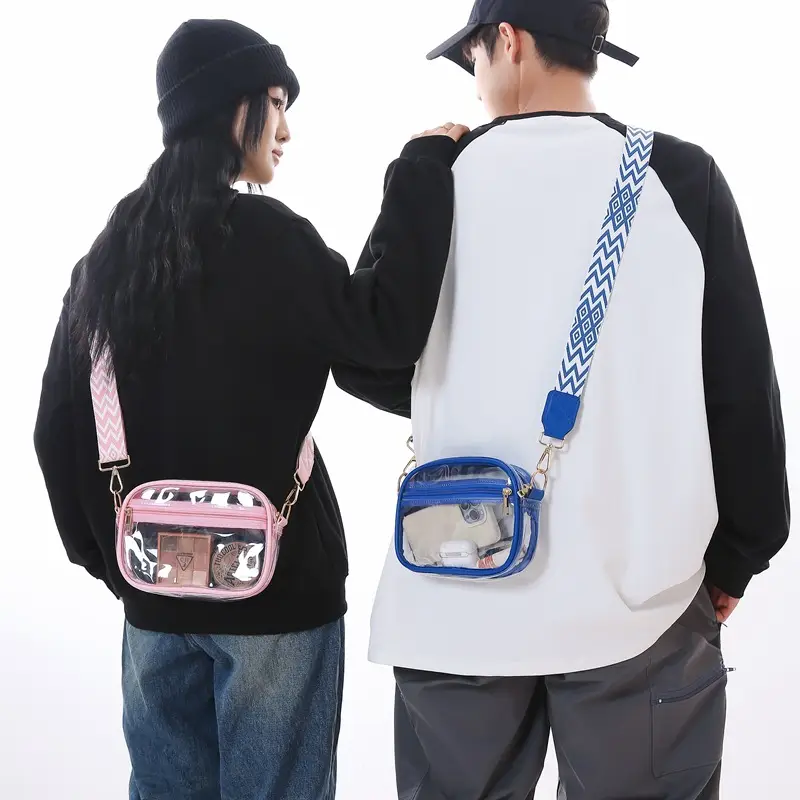 Transparent PVC Shoulder Bag with Blue Zigzag Strap - Image 10