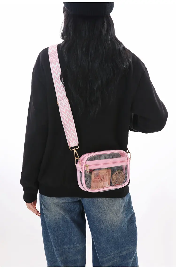 Transparent PVC Shoulder Bag with Blue Zigzag Strap — feature 17