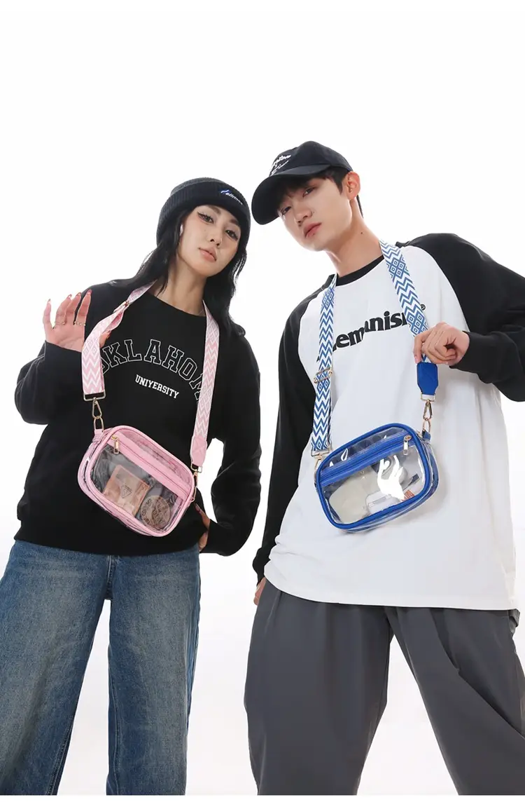 Transparent PVC Shoulder Bag with Blue Zigzag Strap — feature 21