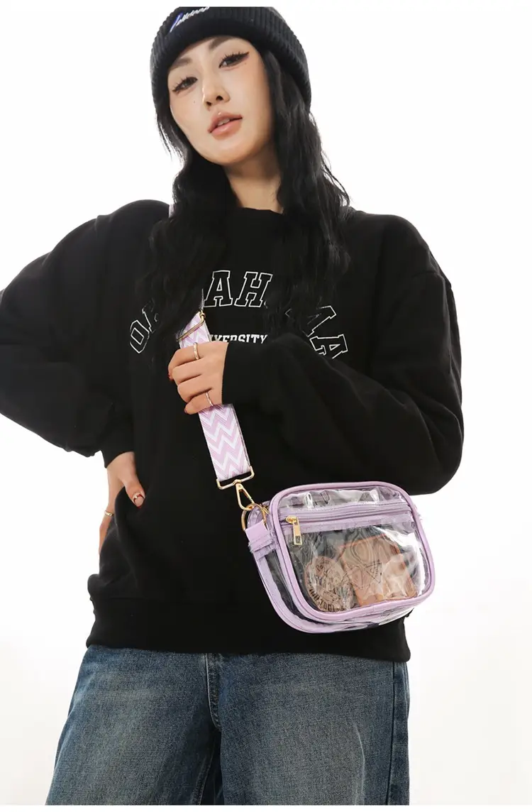 Transparent PVC Shoulder Bag with Blue Zigzag Strap — feature 23