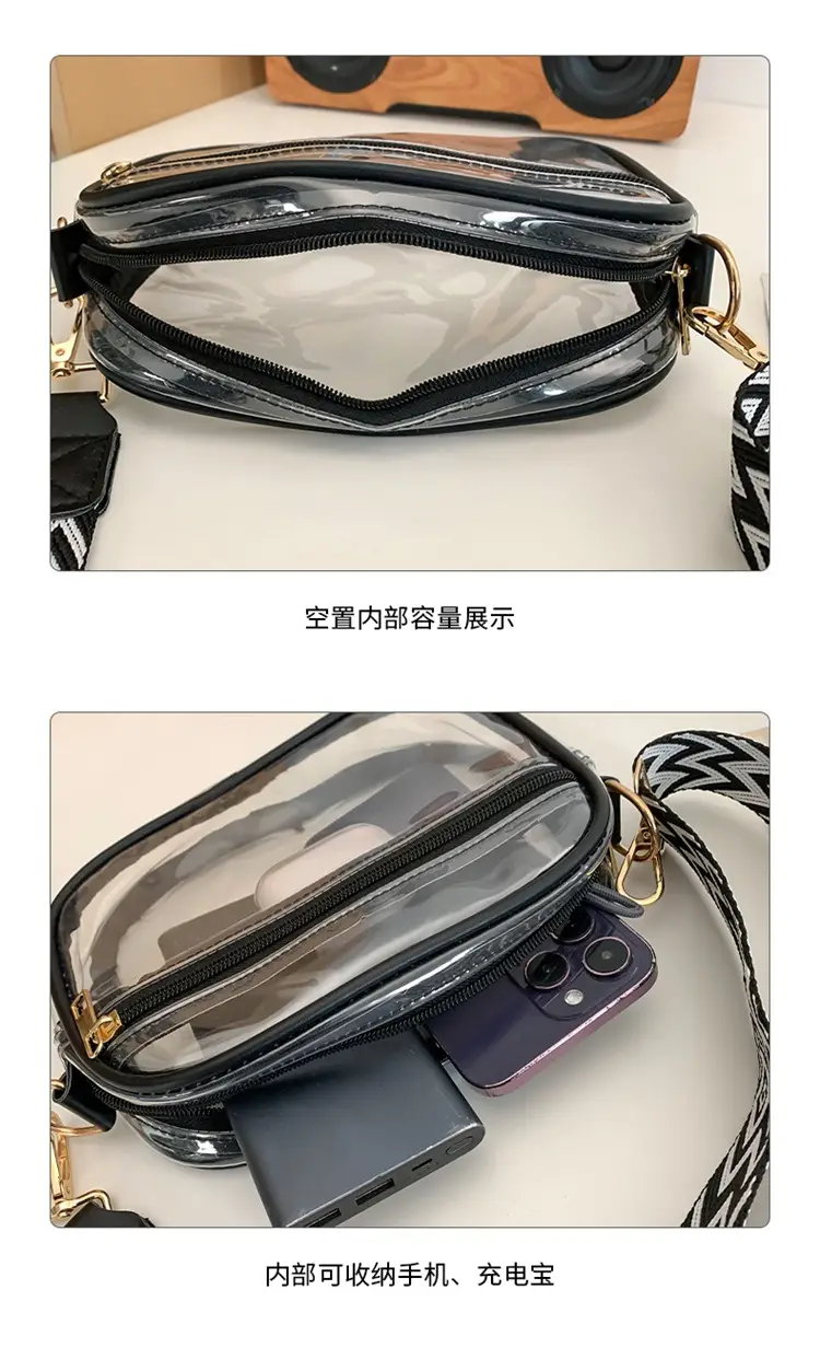 Transparent PVC Shoulder Bag with Blue Zigzag Strap — feature 27