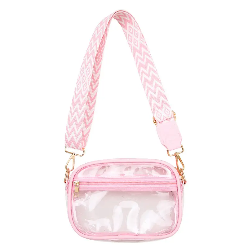 Transparent PVC Shoulder Bag with Blue Zigzag Strap - Image 3