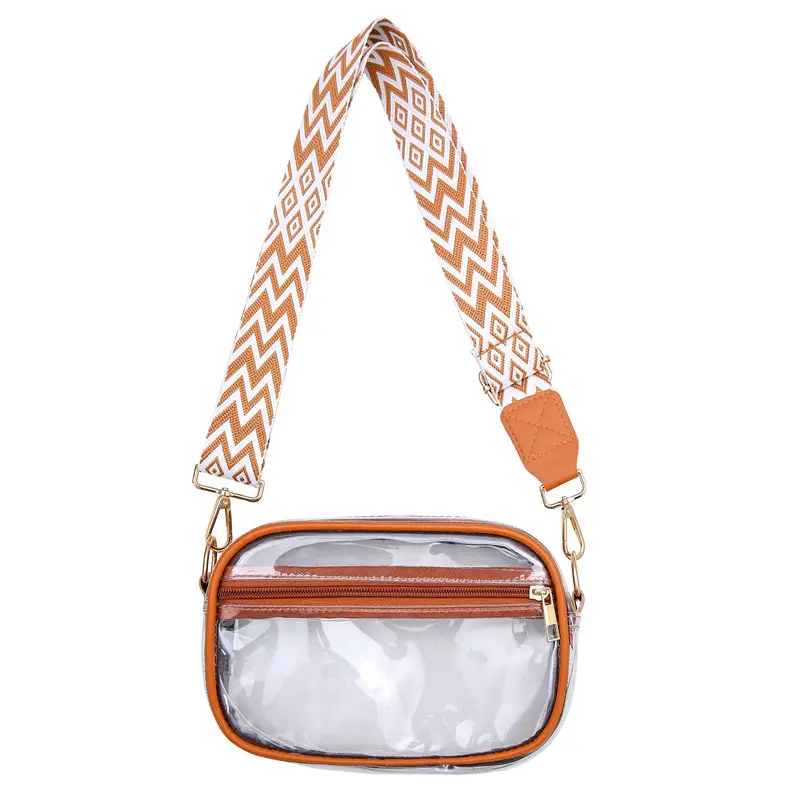Transparent PVC Shoulder Bag with Blue Zigzag Strap - Image 5