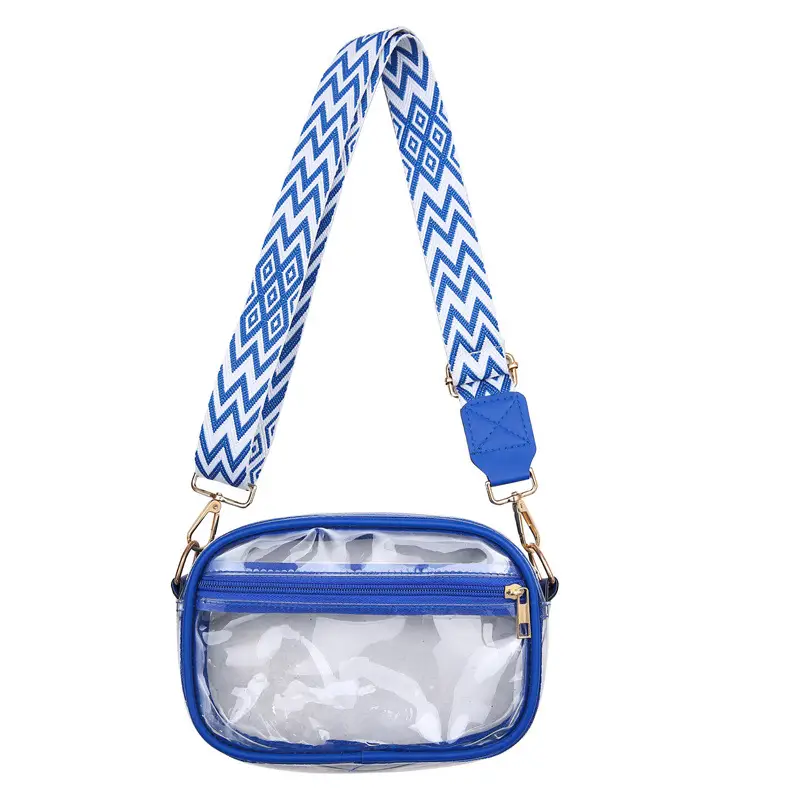 Transparent PVC Shoulder Bag with Blue Zigzag Strap - Image 6