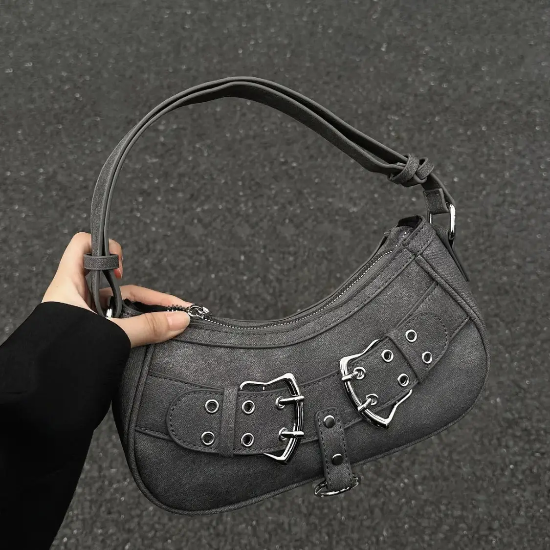 Grey Spicy Heart Embroidered Shoulder Bag for Women — feature 14