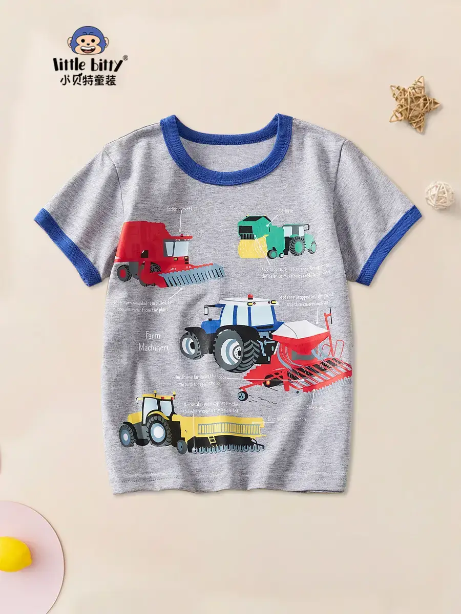 Children's Gray Cotton T-Shirt Short Sleeve 2024 - Image 2