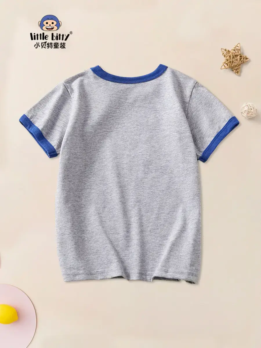 Children's Gray Cotton T-Shirt Short Sleeve 2024 - Image 3