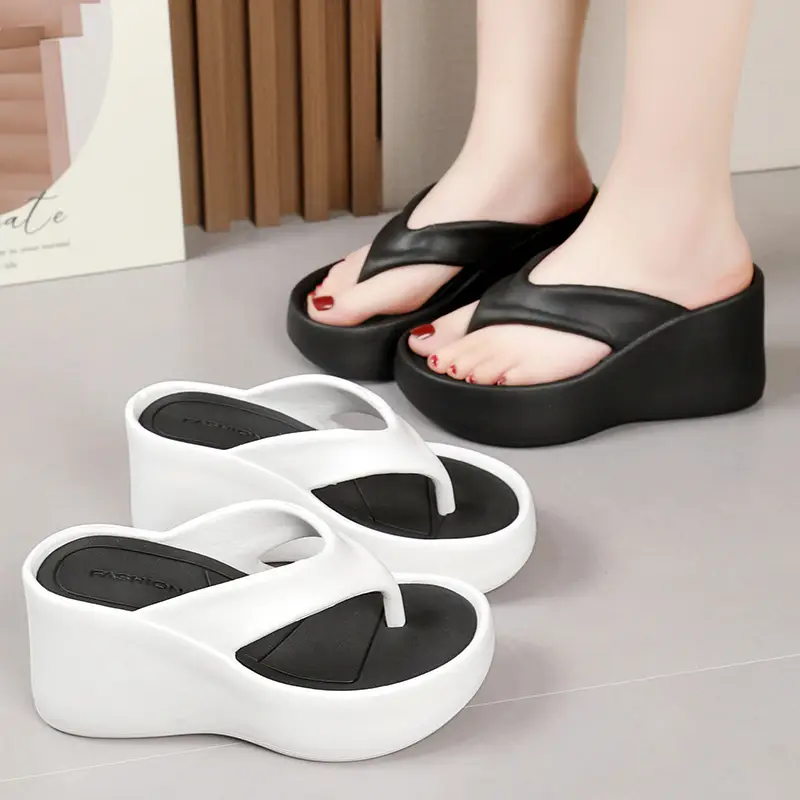 Cross-border new 2024 Summer thick-soled flip-flops women's outer wear flip-flops wedge heel height increasing platform comfortable Internet celebrity slippers - Image 5