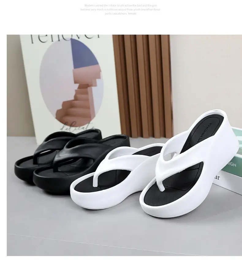 Cross-border new 2024 Summer thick-soled flip-flops women's outer wear flip-flops wedge heel height increasing platform comfortable Internet celebrity slippers — feature 12