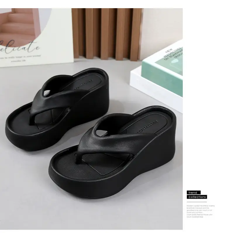 Cross-border new 2024 Summer thick-soled flip-flops women's outer wear flip-flops wedge heel height increasing platform comfortable Internet celebrity slippers — feature 13