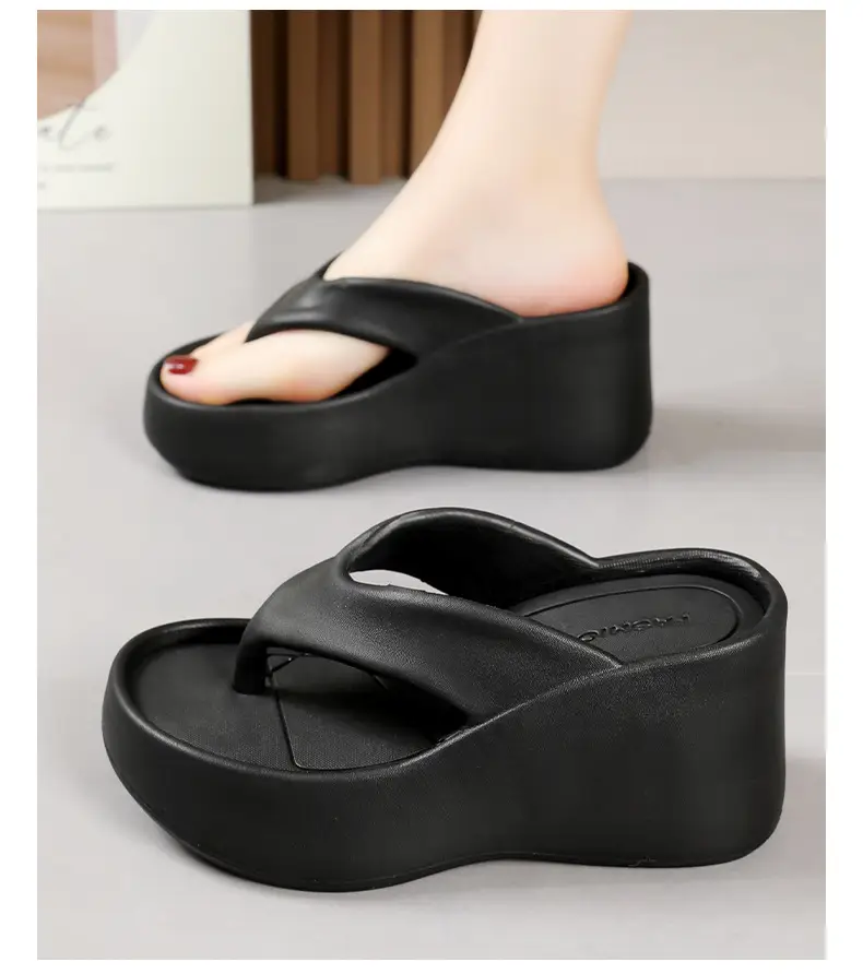 Cross-border new 2024 Summer thick-soled flip-flops women's outer wear flip-flops wedge heel height increasing platform comfortable Internet celebrity slippers — feature 14
