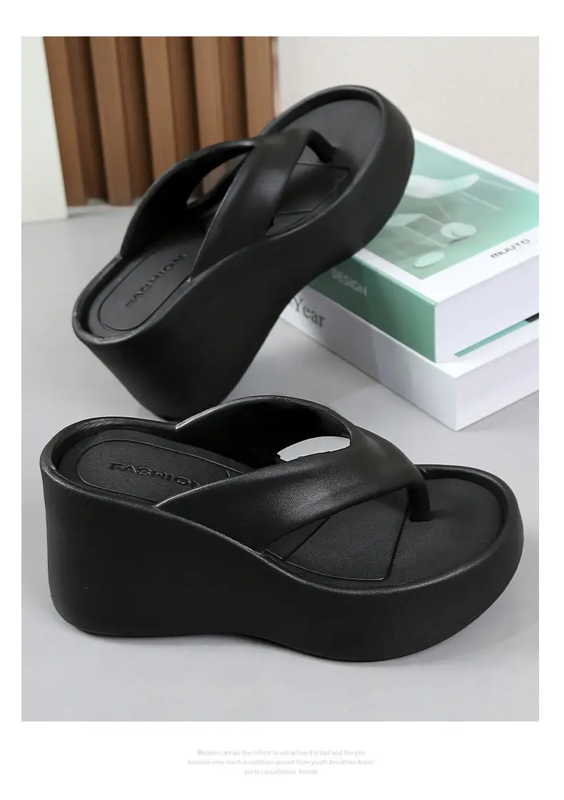 Cross-border new 2024 Summer thick-soled flip-flops women's outer wear flip-flops wedge heel height increasing platform comfortable Internet celebrity slippers — feature 15
