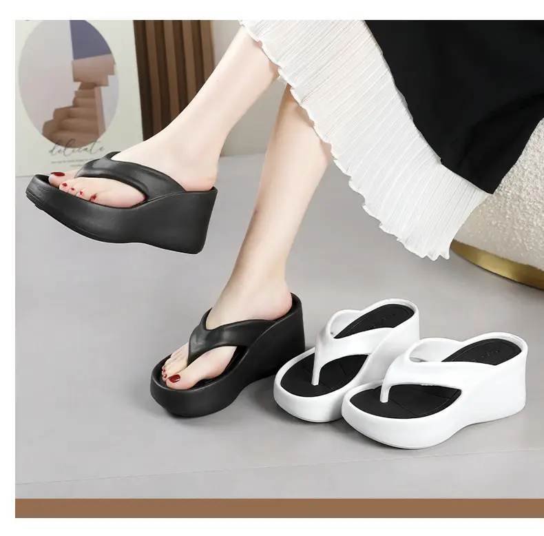 Cross-border new 2024 Summer thick-soled flip-flops women's outer wear flip-flops wedge heel height increasing platform comfortable Internet celebrity slippers — feature 16