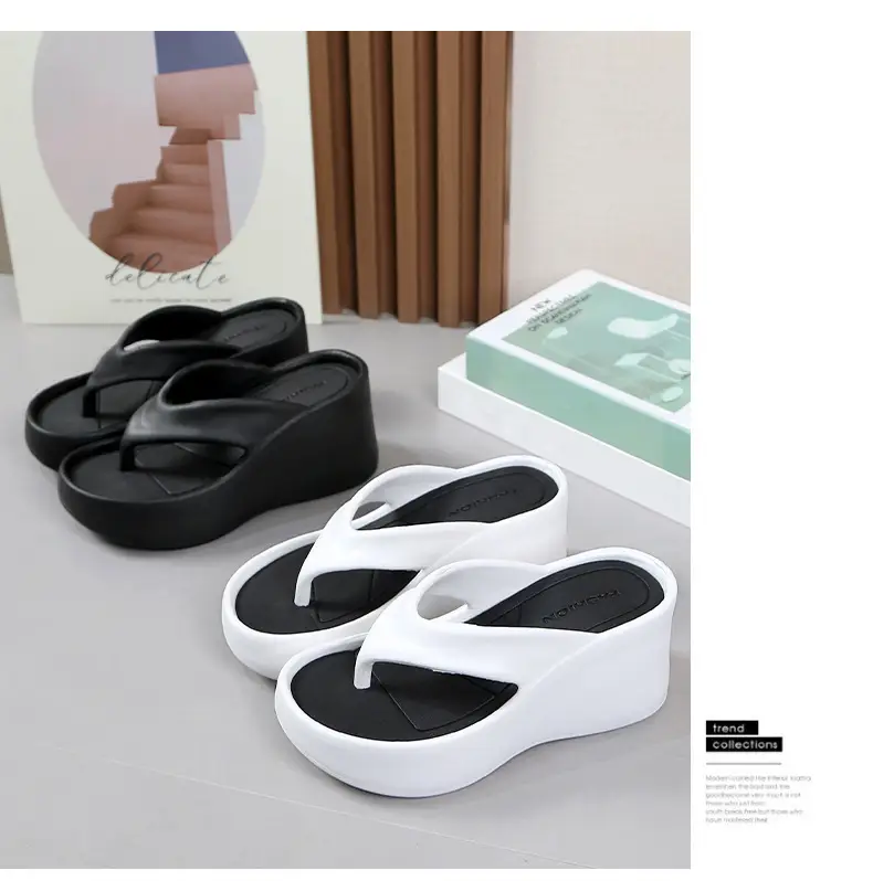Cross-border new 2024 Summer thick-soled flip-flops women's outer wear flip-flops wedge heel height increasing platform comfortable Internet celebrity slippers — feature 17