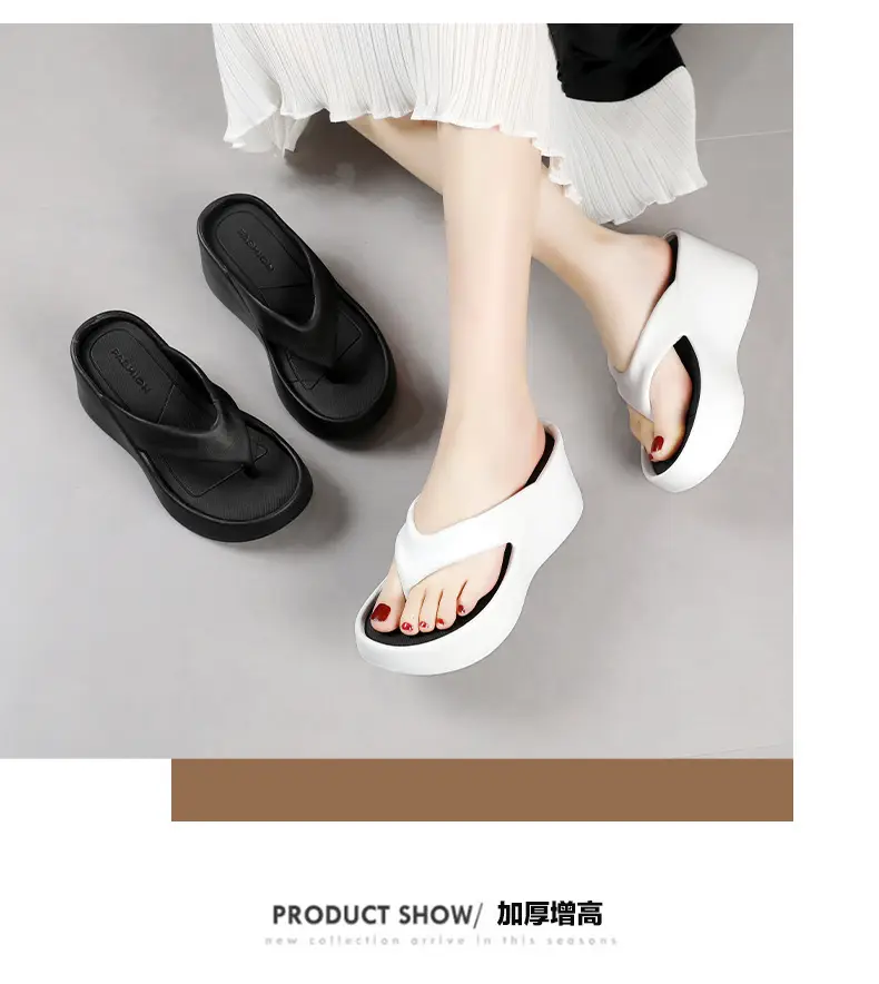 Cross-border new 2024 Summer thick-soled flip-flops women's outer wear flip-flops wedge heel height increasing platform comfortable Internet celebrity slippers — feature 19