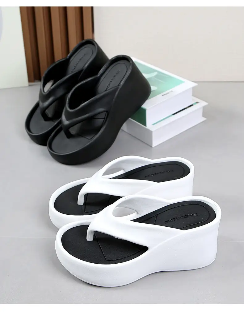 Cross-border new 2024 Summer thick-soled flip-flops women's outer wear flip-flops wedge heel height increasing platform comfortable Internet celebrity slippers — feature 20