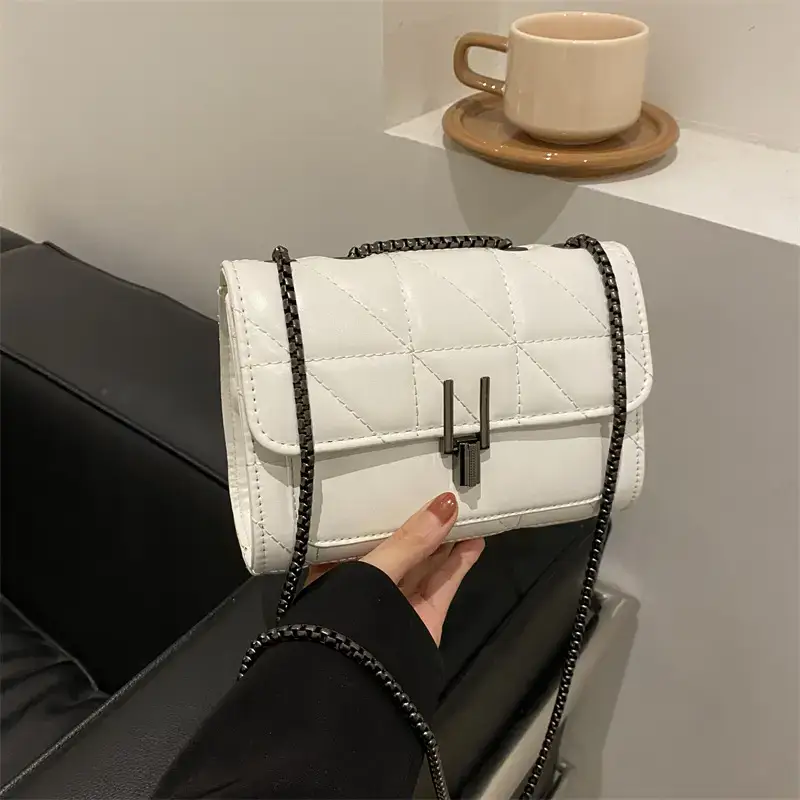 Women Rhombic Chain Shoulder Bag Pink Small Crossbody Phone Bag
